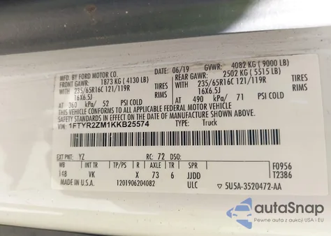 2019 Ford Transit-250 from USA, damaged, VIN 1FTYR2ZM1KKB25574